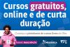 imagem de divulgação da plataforma de cursos livres da Ufes, contendo fundo azul com o seguinte título no topo:  "Cursos gratuitos, online e de curta duração. Do lado esquerdo, está a imagem de um rapaz negro, sorridente.  Do lado direito, está o texto: "conheça a plataforma de cursos livres da Ufes". Abaixo encontram-se: o texto com link (acesse mooc.ufes.br), a marca da plataforma e a marca da Ufes