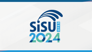 Imagem com fundo branco e os dizeres Sisu Ufes 2024 em tons de azul