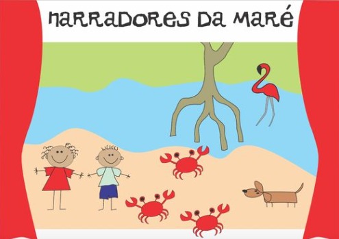 Logomarca do projeto, com um desenho de um mangue e caranguejos vermelhos andando em um tereno
