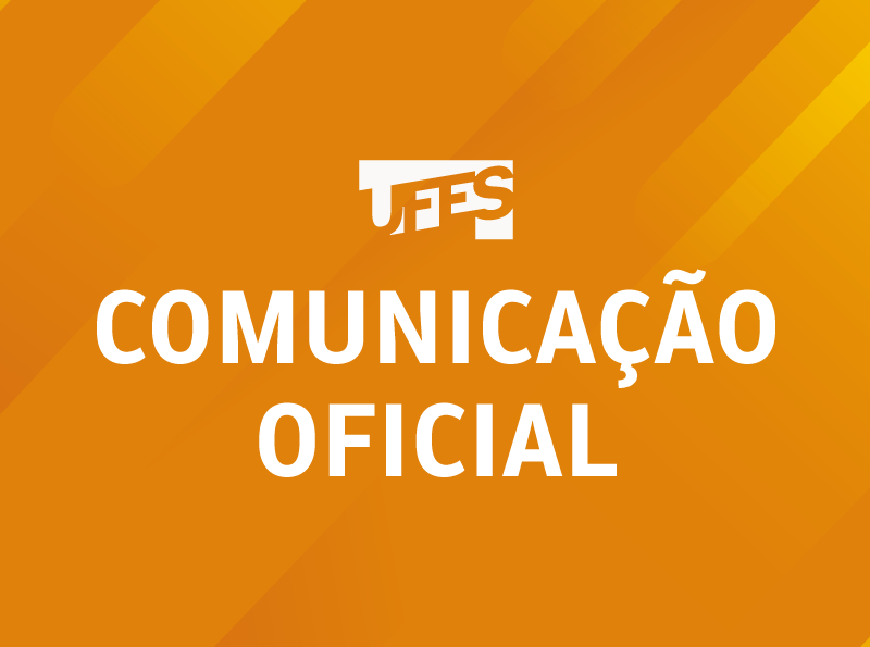 Cartaz em amarelo com as palavras Comunicação Oficial escritas em branco