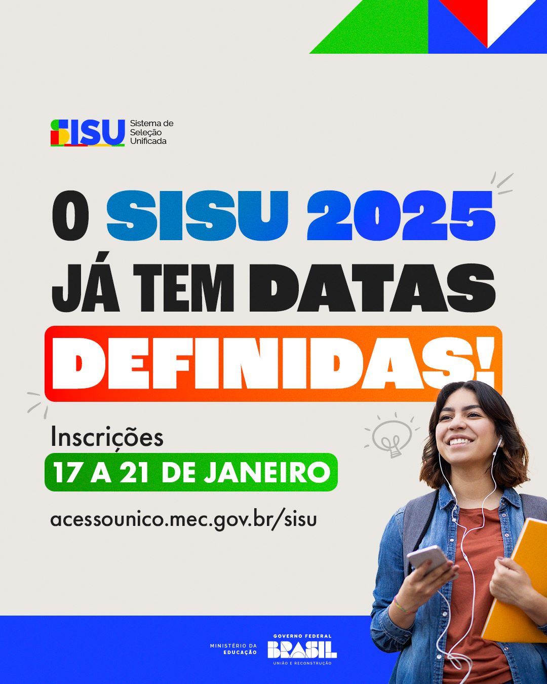 MEC divulga edital com datas e critérios para o Sisu 2025. Inscrições começam dia 17 de janeiro