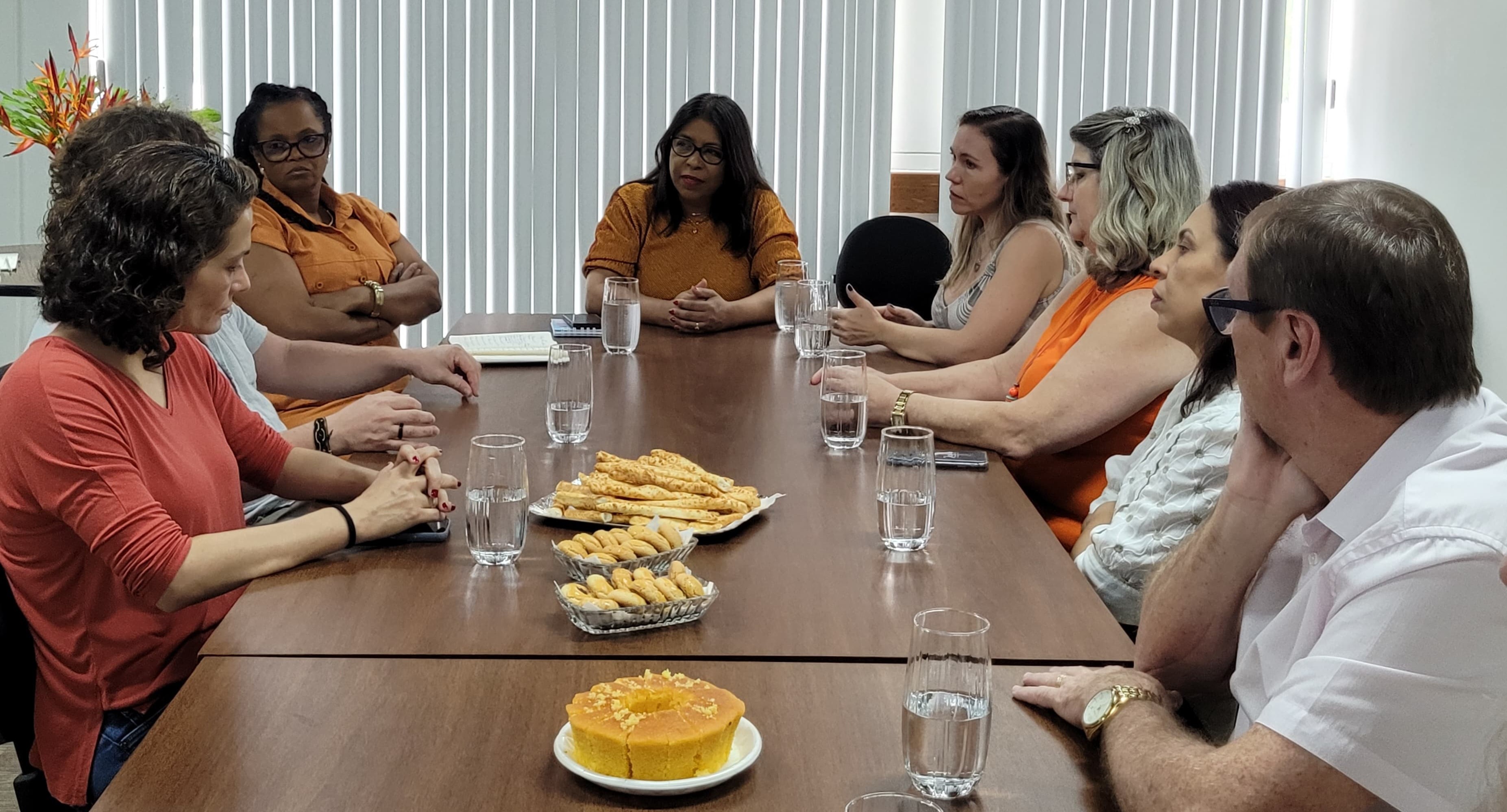 Foto da reunião com todos sentados em volta da mesa