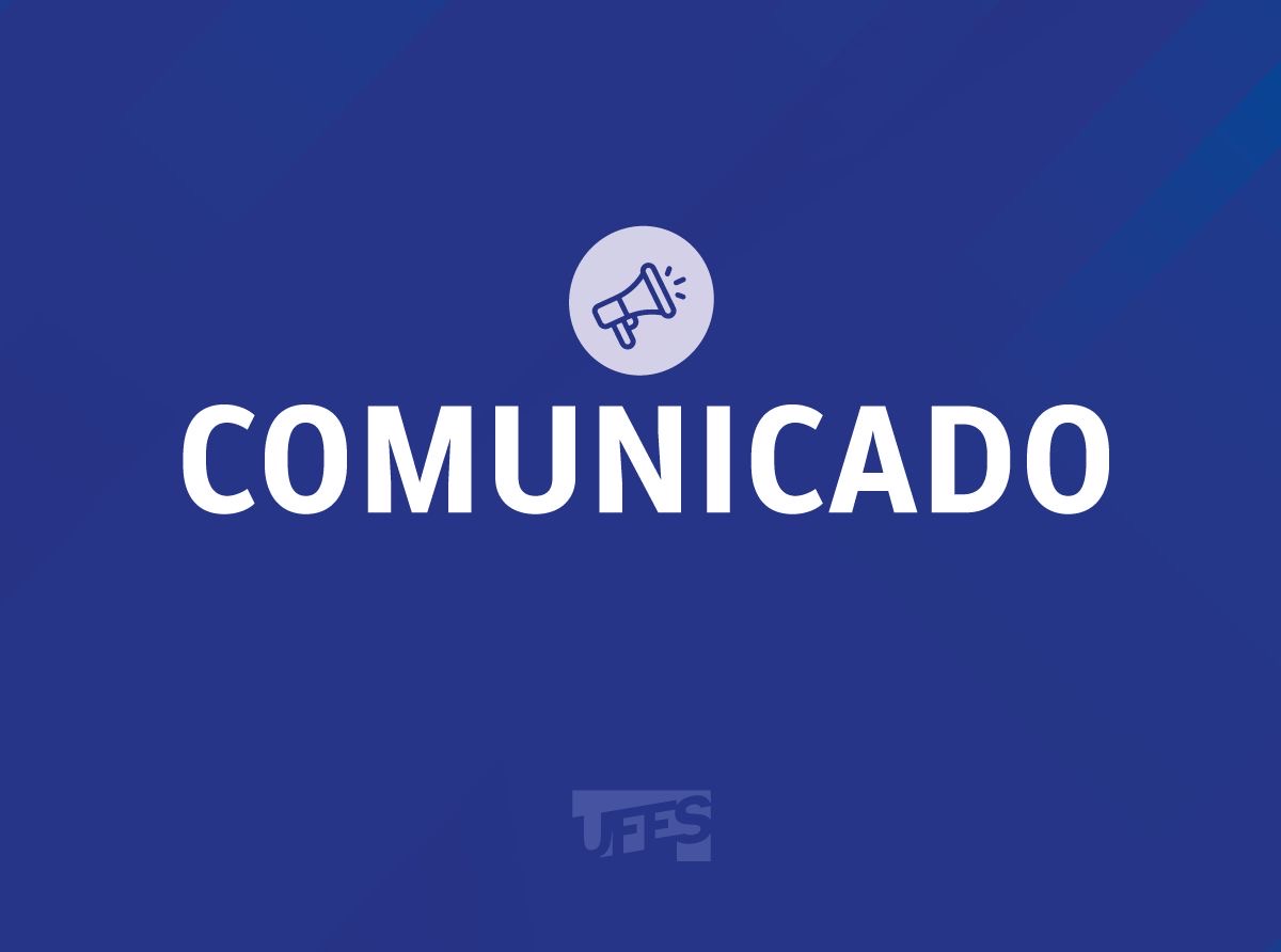 Cartaz na cor azul com a palavra "comunicado" escrita em branco