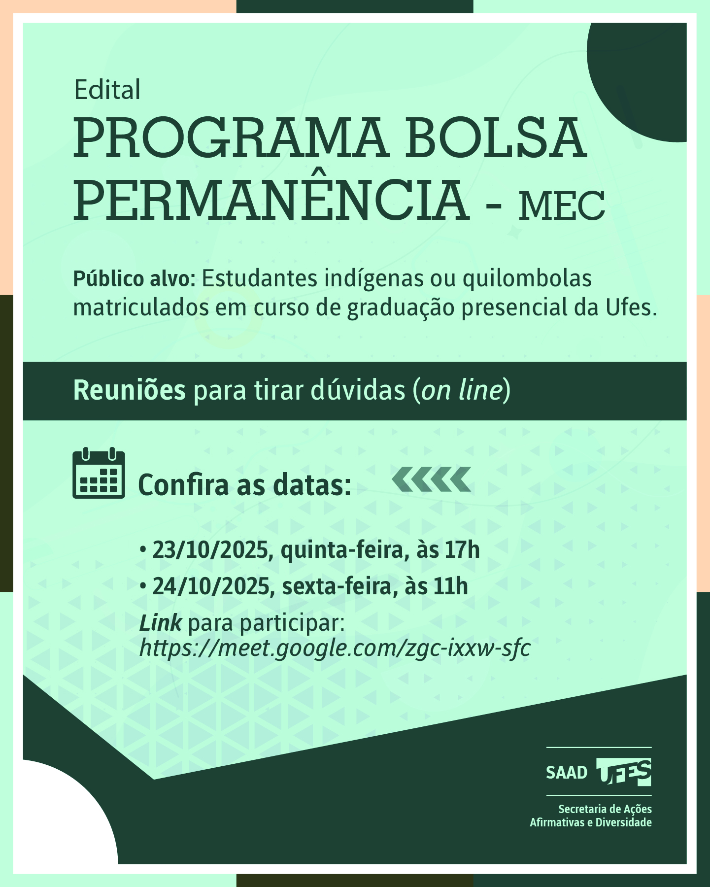 cartaz de divulgação das reuniões tira-dúvidas