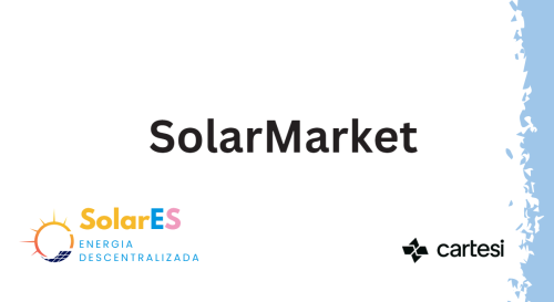 Logomarca da solução criadas pelos alunos, com o nome Solar Market escrito em preto sobre fundo branco