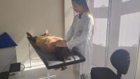 Profissional da Ufes aplica reiki em uma paciente deitada em uma maca.