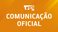 Cartaz com fundo laranja onde está escrito "comunicação oficial" em branco