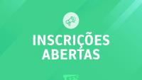Cartaz com a inscrição "Inscrições abertas"