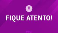 Imagem com fundo roxo, escrita Fique Atento!
