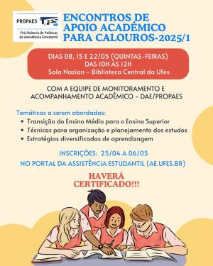 Cartaz de divulgação dos encontros de apoio acadêmico
