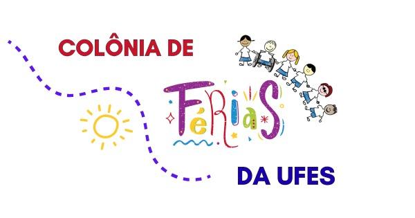 Logomarca da colônia de férias com o nome em letras coloridas e desenhos de crianças de mãos dadas em alusão à logomarca do CAP Criarte