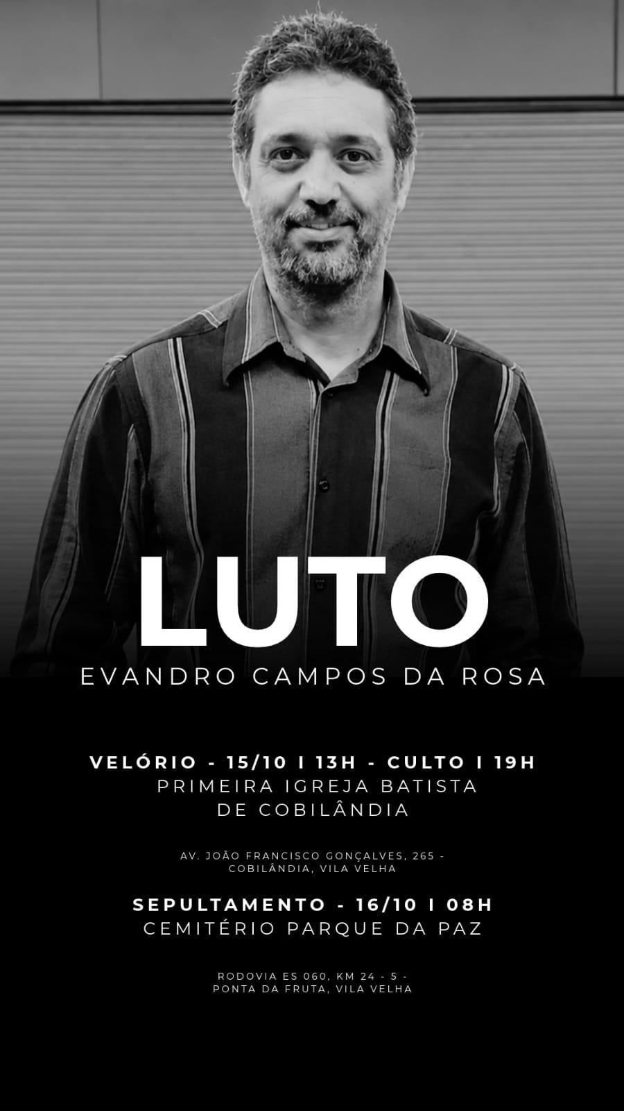 Foto do Evandro com informações sobre data, hora e local de velório e sepultamento