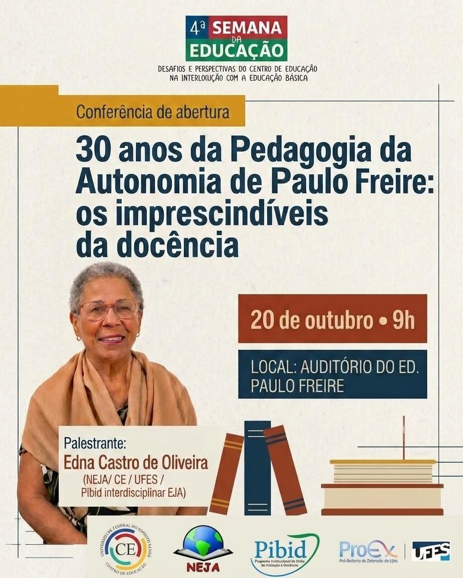 Cartaz de divulgação do evento com a professora Edna Castro de Oliveira