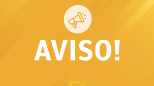 Cartaz na cor amarela com a palavra Aviso e uma pequena imagem de um megafone em branco