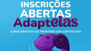 Cartaz de divulgação do curso com a imagem de um camaleão lilás sentado, segurando uma xícara branca