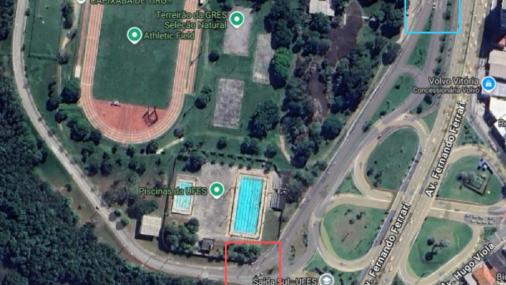 Imagem aérea do campus, com um quadrado marcando onde será a interdição